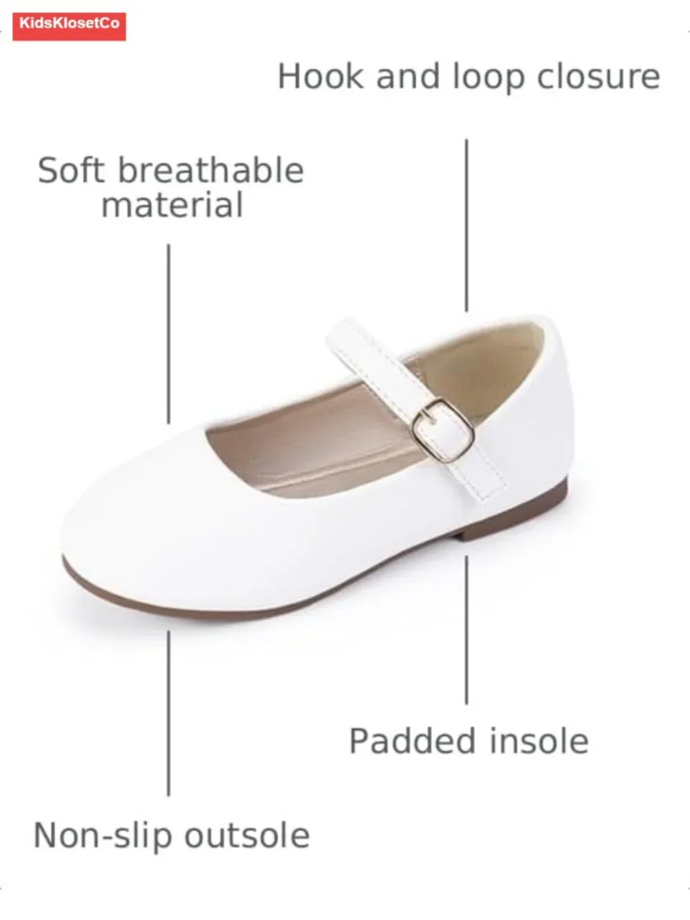 Girls Round Toe Mary Jane Flats with Hook and Loop Closure
